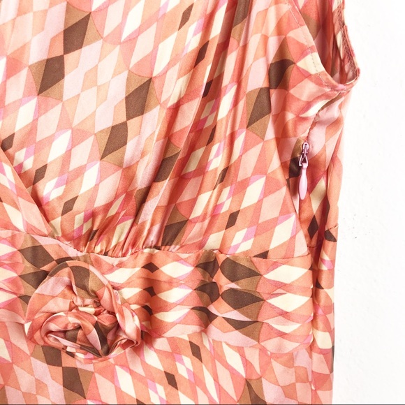 Ann Taylor LOFT Silk Top Size 16 Pink Brown Geometric Sleeveless Blouse - Picture 5 of 9